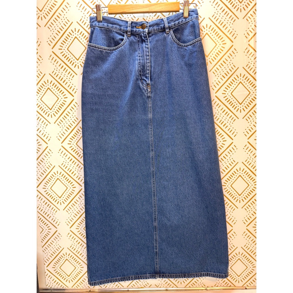 LL Bean Denim Skirt Women Size 12 Blue Maxi Jean High Waisted 90s Boho Festival